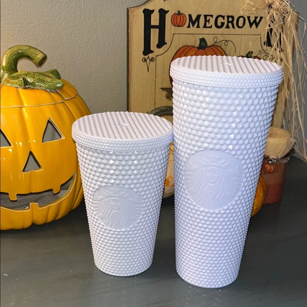 STARBUCKS SPRING 2024 WHITE STUDDED BLING VENTI & GRANDE 24oz / 16oz TUMBLER DUO